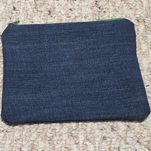 Stylish Denim Pouch With Green Zipper